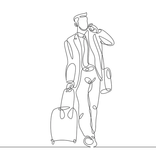 Kontinuální jeden jeden řádek nakreslena linie kufr zavazadlo cestujícího. — Stock fotografie