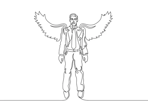 Continuous one line drawing  businessman wings