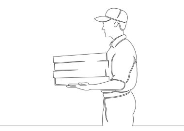 Sürekli tek çizilen bir çizgi karakter pizza kurye