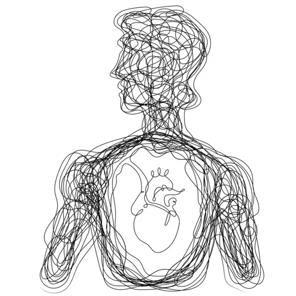 Silhouette maschile con un cuore dentro — Vettoriale Stock