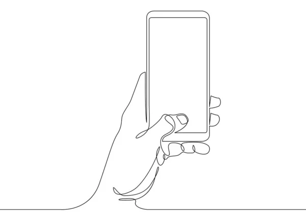 Continuous line drawing In his hand phone smartphone — Stock Photo, Image