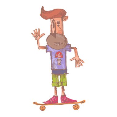 Hipster karakter kaykayı