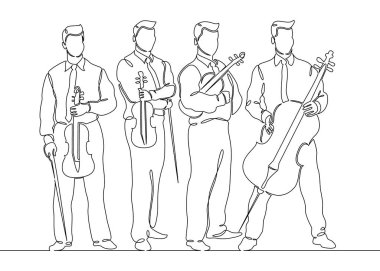Müzikal dörtlüsü keman müzisyenler sürekli bir tek çizgi çizilmiş