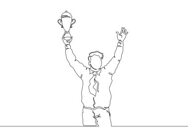 Sürekli bir çizilmiş tek çizgi elinde fincan kazanan kazanma