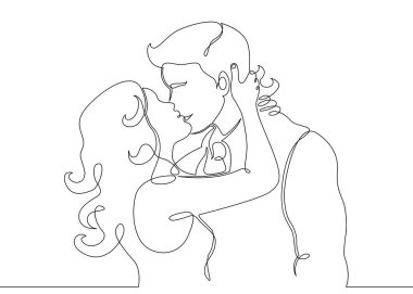 Sürekli bir çizilmiş tek satır romantik öpücük