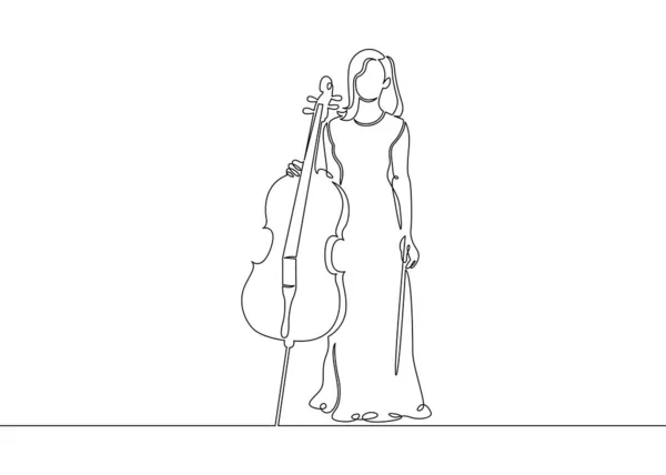 Μια συνεχή συντάσσονται ενιαία γραμμή μουσικός παίζεται από μια γυναίκα βιολοντσελίστας. — Φωτογραφία Αρχείου