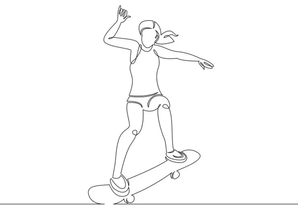 Uma única linha contínua desenhada, uma menina patinadora — Fotografia de Stock