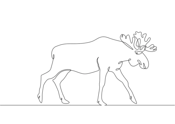 Continuous single drawn single line elk with horns — Stock Photo, Image