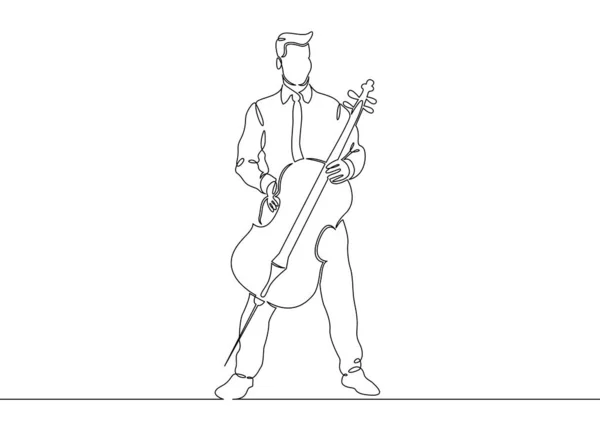 A continuous single drawn single line of a musician is played by a cellist man. — Stock Photo, Image