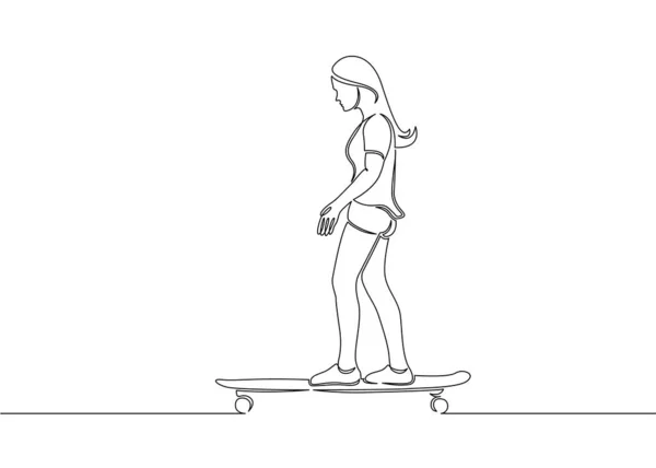 Uma única linha contínua desenhada, uma menina patinadora — Fotografia de Stock