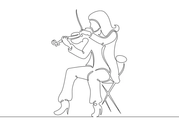 Ciągłe jeden ciągnione pojedynczy wiersz muzyk jest grany przez kobiety skrzypek — Zdjęcie stockowe