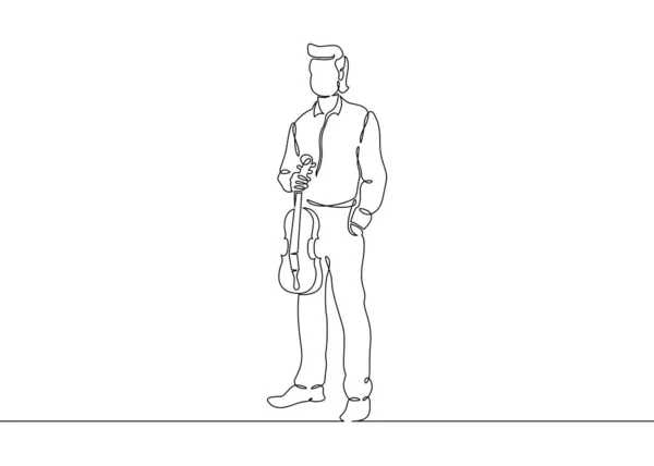 Continu een getekende één regel een muzikant wordt gespeeld door een mannetje violist — Stockfoto