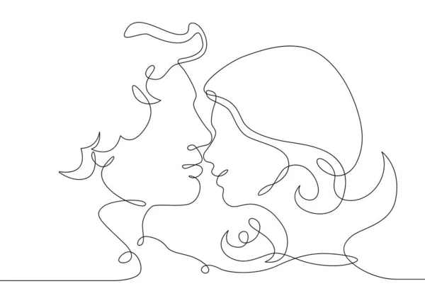 Continuous one drawn single line of romantic kiss — Stock Photo, Image