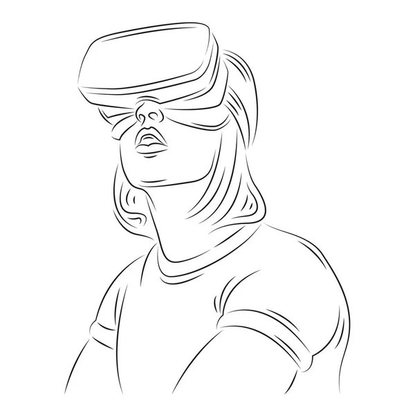 VR ilustración de línea aislada de un personaje femenino . —  Fotos de Stock