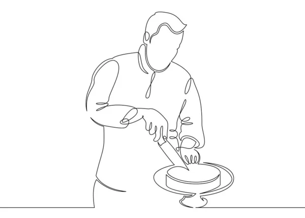 連続的にライン描画単一行シェフの料理 — ストック写真
