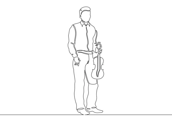 Contínuo uma única linha desenhada de um músico é tocada por um violinista masculino — Fotografia de Stock