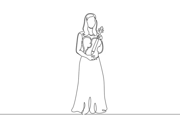 Una línea continua dibujada de un músico es interpretada por una violinista — Foto de Stock