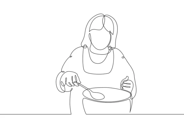 Une seule ligne dessinée continue doodle cuisinière femme — Photo