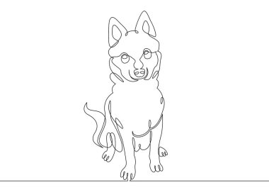 Bir sürekli çizilmiş tek sanat hattı doodle kroki köpek yavrusu