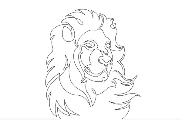 一个连续的单一画线艺术涂鸦狮子的鬃毛头 — 图库照片