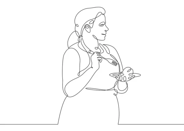 Jedna kobieta kucharz doodle ciągłe pojedyncze narysowanej linii — Zdjęcie stockowe
