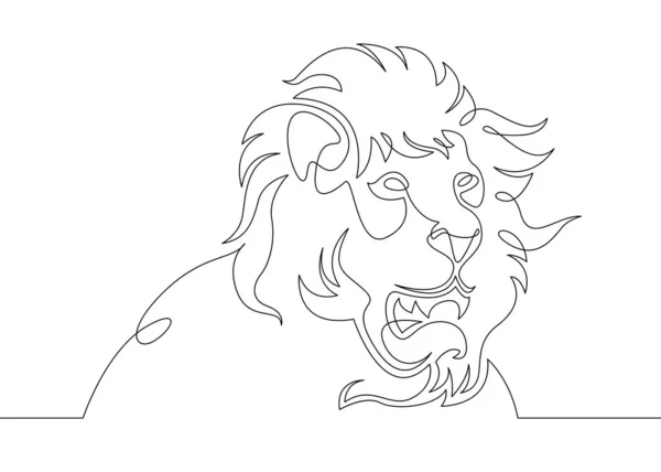 Eine durchgehende Linie Kunst kritzelt den Kopf einer Mähne eines Löwen — Stockfoto