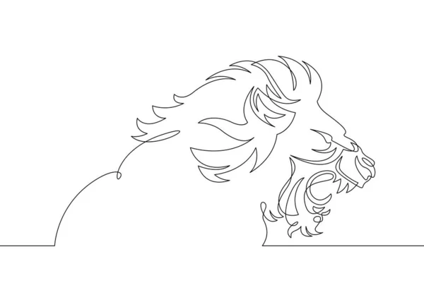 1 つの単一連続線アート落書きライオンの鬣の頭 — ストック写真