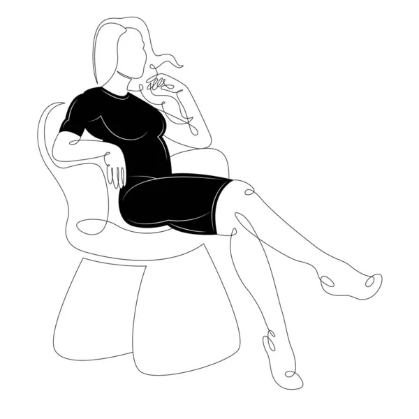 Κορίτσι μαύρο φόρεμα κάθεται καρέκλα — Διανυσματικό Αρχείο