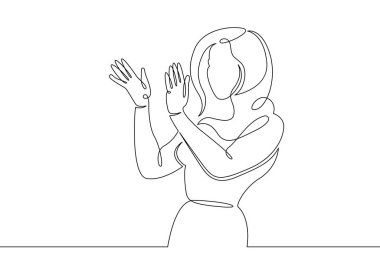Bir sürekli tek çizilmiş çizgi sanat doodle kız, kişi, insanlar, alkış