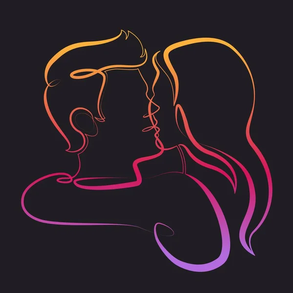 Folyamatos egységes húzott vonal Art Doodle curl szerető csókolózó pár — Stock Fotó
