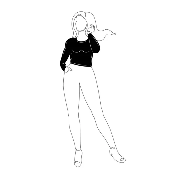 Fille en pantalon serré et un pull noir — Image vectorielle