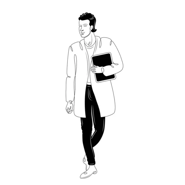 一个穿着时髦外套和黑色石碑的男人 — 图库矢量图片