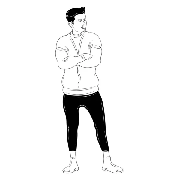 Hombre morena en un abrigo de moda. Pantalones hipster negros . — Vector de stock