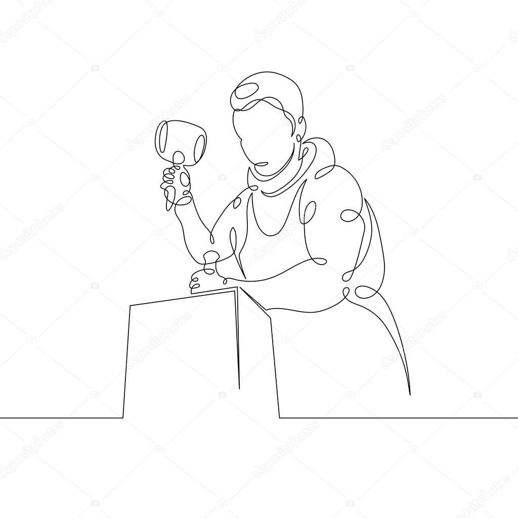 One continuous single drawn art line minimalism doodle hand sculptor working carving stone sculpture . Concept of art of creativity . Isolated image minimalist vector illustration