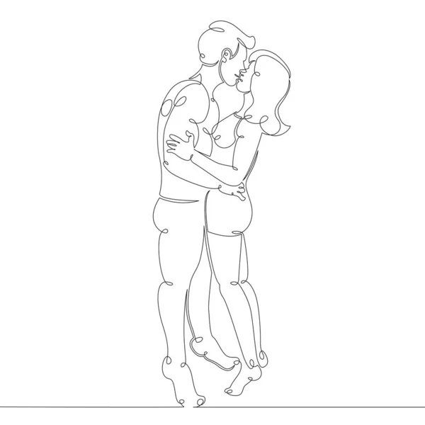 Ritad siluett par älskare kysser kramar — Stockfoto