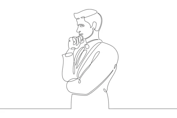 Linha única desenhada arte doodle homem de negócios pensa — Fotografia de Stock