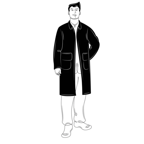 穿着黑色时髦外套的布鲁内特男子 — 图库矢量图片