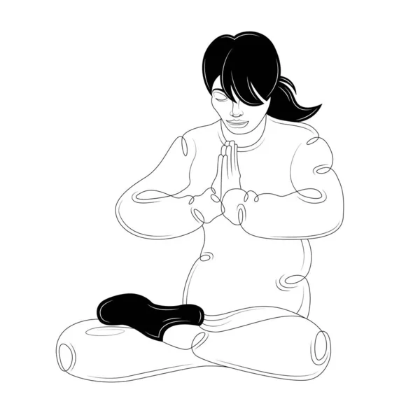 Girl brunette sitting in lotus position. Yoga and sport. — Stockfoto