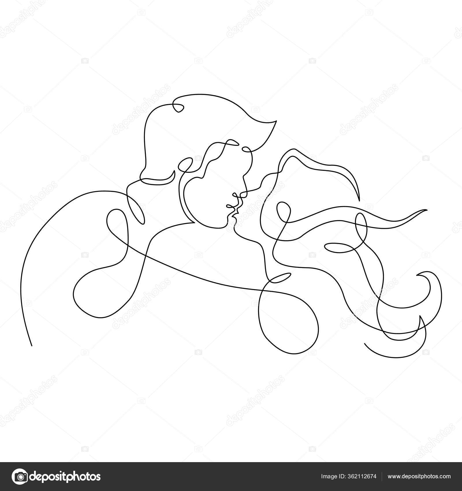 Continuous single drawn line art doodle love, couple, kiss Stock
