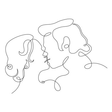 Aralıksız tek çizgili sanat karalaması aşk, çift, öpücük