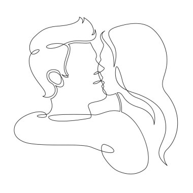 Aralıksız tek çizgili sanat karalaması aşk, çift, öpücük