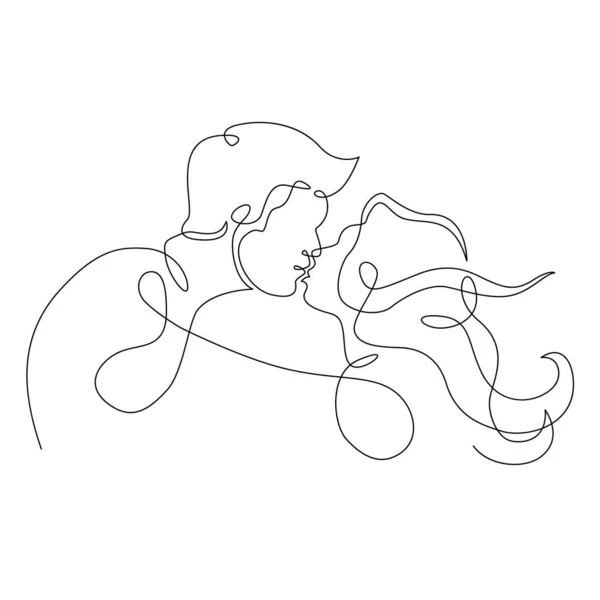 Continuo solo dibujado línea arte doodle amor, pareja, beso — Foto de Stock