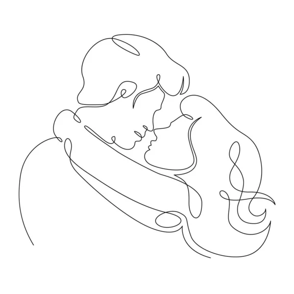 Continuo solo dibujado línea arte doodle amor, pareja, beso —  Fotos de Stock