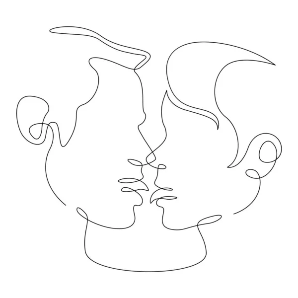 Linha desenhada única contínua arte doodle amor, casal, beijo — Fotografia de Stock