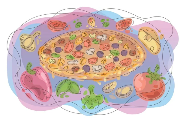Linha de doodle contínua pizza — Fotografia de Stock