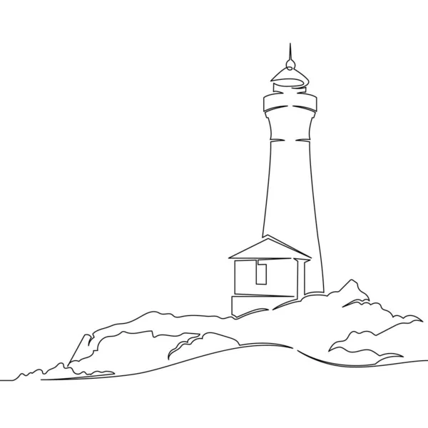 Ciągłe pojedyncze narysowane linii sztuki doodle morze, plaża, latarnia morska — Zdjęcie stockowe