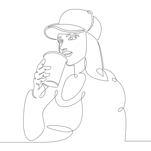 Ung flicka dricker varmt kaffe, varm dryck. — Stockfoto