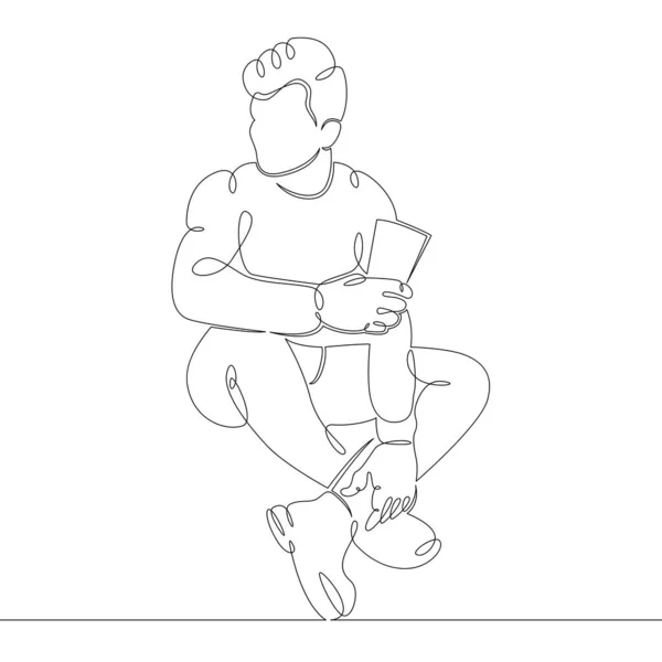 一个连续的画线年轻人喝热咖啡 — 图库矢量图片