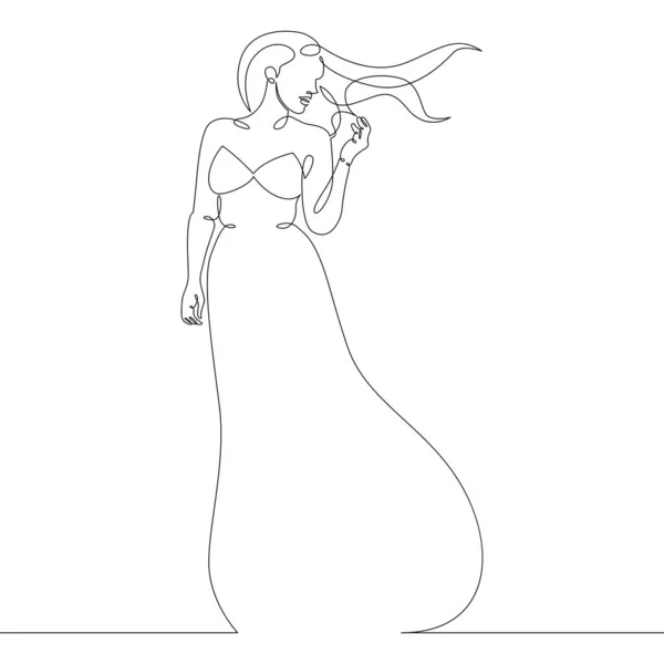 Νεαρή γυναίκα με πολυτελή μαλλιά σε ένα μακρύ φόρεμα — Διανυσματικό Αρχείο