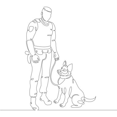 Üniformalı polis memuru. Köpekli polis köpeği bakıcısı.